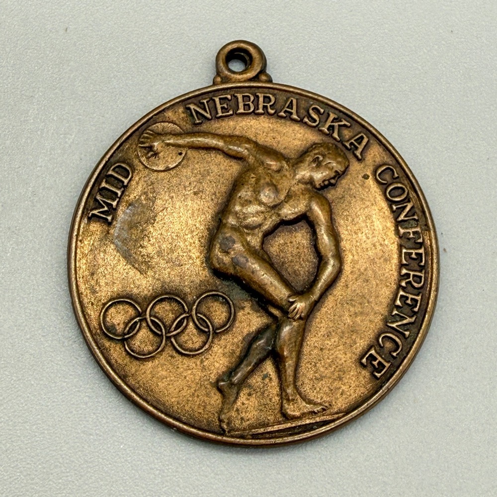 Vintage 1971 Mid Nebraska Conference Discus Medal 4th Place Tri J Bronze Tone
